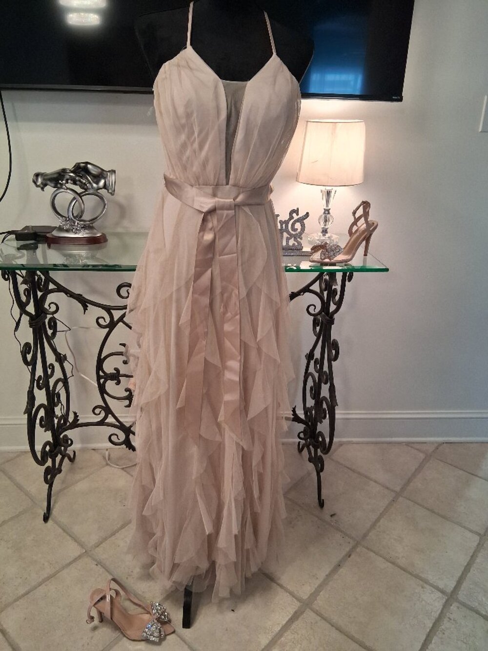 Champagne Color Tulle Prom/ Wedding Dress
